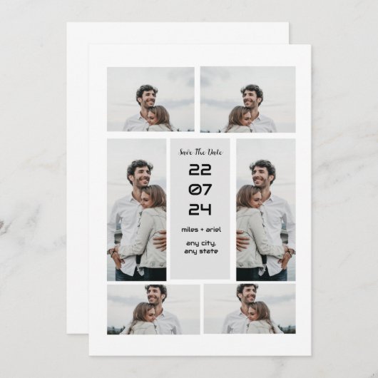 グレーのモダン写真のコラージュは日付を保存 招待状 (正面/裏面)