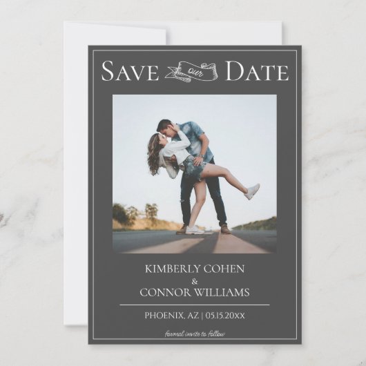 グレーのモダン写真 Save the Date セーブザデート (正面)