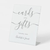 グレーのモダン署名スクリプトカードとギフト 台座サイン (正面)