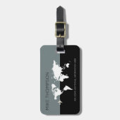 グレーのモダン黒いワールドマップの移動 ラゲッジタグ (正面縦)