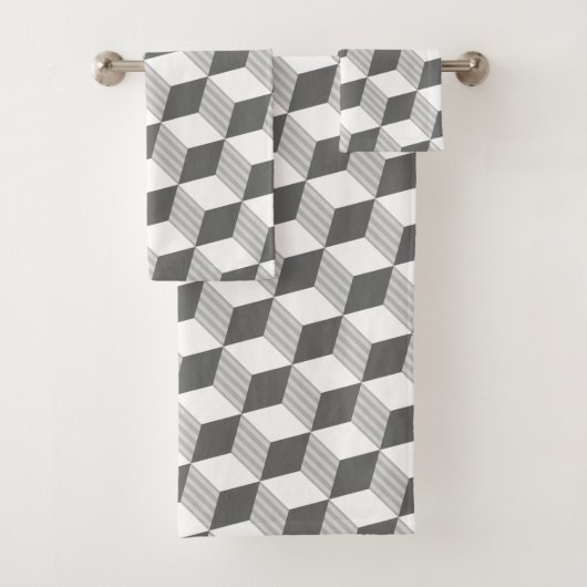 グレーのモノクロ ダイヤモンド シェイプ デザイン - タオル セット (インサイチュ)