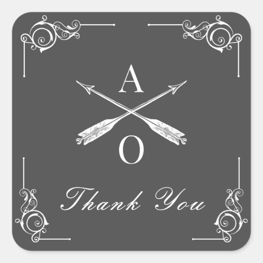グレーのモノグラムとア結婚ローズありがとう スクエアシール (正面)