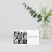 グレーのモノグラムファミリー写真コラージュ写真 名刺 (スタンド正面)