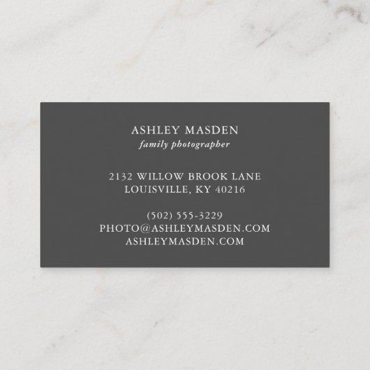グレーのモノグラムファミリー写真コラージュ写真 名刺 (裏面)