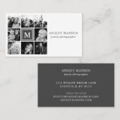 グレーのモノグラムファミリー写真コラージュ写真 名刺 (正面/裏面)