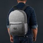 グレーのライトジオメトリメッシュパターンモノグラム プリントバックパック<br><div class="desc">グレージオメトリメッシュパターンモノグラム印刷バックパック。クールファッションアクセサリーバッグ。グレー三角形のジオメトリメッシュで、ライトからダークグラディエントのグラデーションデザインを使用。バックパユニークックをパーソナライズされた作成しカスタムてtouch!モダンモノグラムあなたのイニシャルとあなたの名前は余分な個人的なしゃれているため。</div>