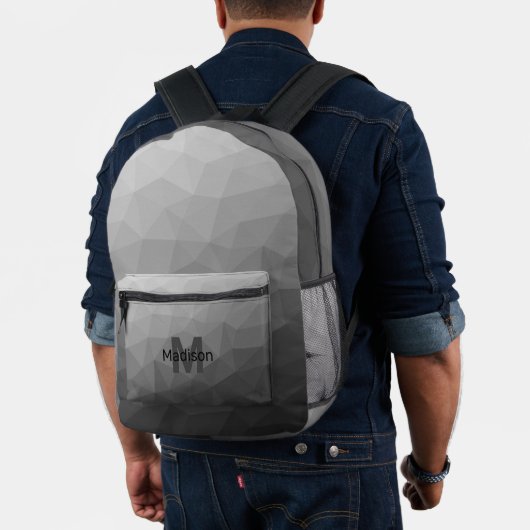 グレーのライトジオメトリメッシュパターンモノグラム プリントバックパック (インサイチュ (モデル))