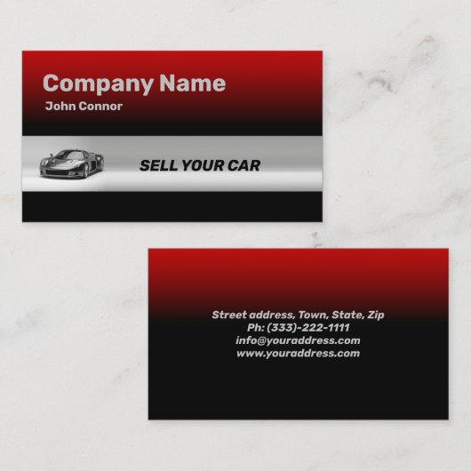 グレーのラインと赤のバックグランドカードのスポーツカー 名刺 (正面/裏面)