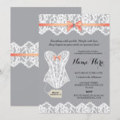 グレーのランジェリーシャワー ブライダル コーラル コルセット 招待状 (正面/裏面)