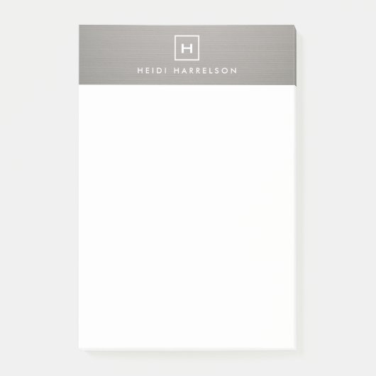 グレーのリネンにあなたのイニシャル/モノグラムとボックスロゴ ポストイット (正面)