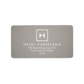 グレーのリネンにあなたのイニシャル/モノグラムとボックスロゴ ラベル (正面)