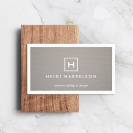 グレーのリネンにあなたのイニシャル/モノグラムとボックスロゴ 名刺