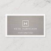 グレーのリネンにあなたのイニシャル/モノグラムとボックスロゴ 名刺 (正面)