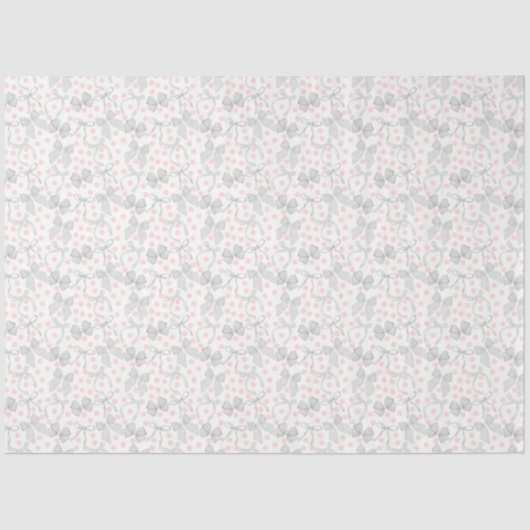 グレーのリボン & ピンクのドット 薄葉紙 (正面)