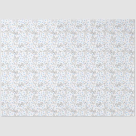 グレーのリボン & 青いドット柄のティッシュペーパー 薄葉紙 (正面)