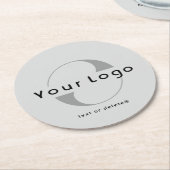 グレーのロゴ+ブラック文字会社ビジネス ラウンドペーパーコースター (アングル)