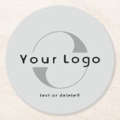 グレーのロゴ+ブラック文字会社ビジネス ラウンドペーパーコースター (正面)