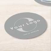 グレーのロゴ+ホワイト文字会社事業 ラウンドペーパーコースター (アングル)