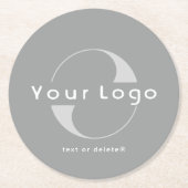 グレーのロゴ+ホワイト文字会社事業 ラウンドペーパーコースター (正面)