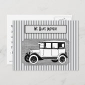グレーのヴィンテージ車ストライプの住所の変更 案内ポストカード (正面/裏面)