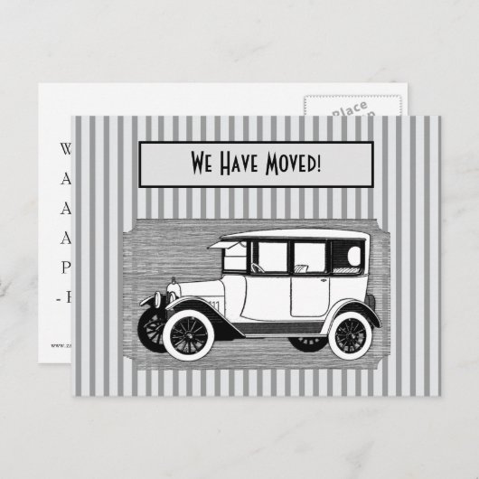 グレーのヴィンテージ車ストライプの住所の変更 案内ポストカード (正面/裏面)