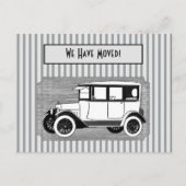 グレーのヴィンテージ車ストライプの住所の変更 案内ポストカード (正面)
