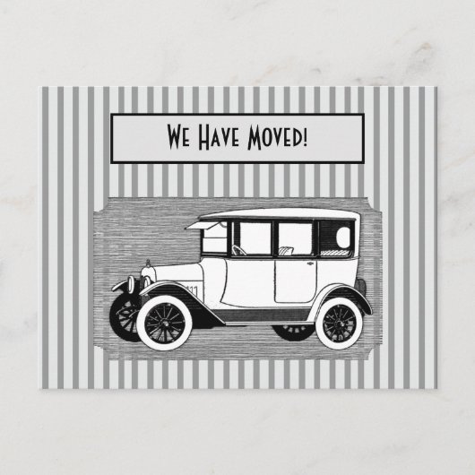 グレーのヴィンテージ車ストライプの住所の変更 案内ポストカード (正面)