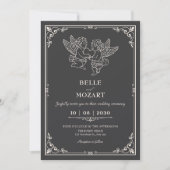 グレーのヴィンテージ エレガントな天使の結婚式 招待状 (正面)