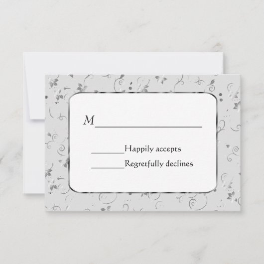 グレーの上に銀の結婚花 出欠カード (正面)