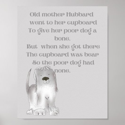 グレーの優しい「マザー・ハバード」のかわいいアニメーション ポスター (正面)