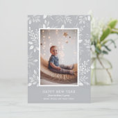 グレーの写真に新年の植物を楽しむ シーズンカード (スタンド正面)