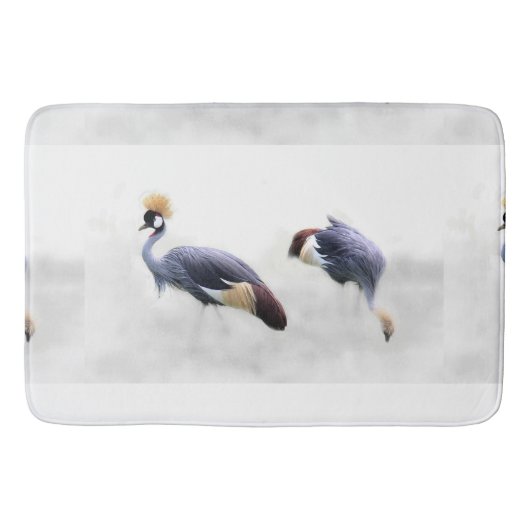 グレーの冠を付けたツル 鳥 動物 ペア カップル バスマット (正面)