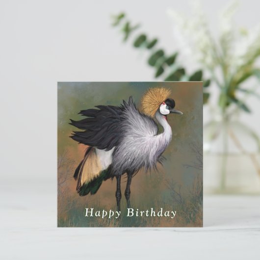 グレーの冠を持つクロヌドリのカード 誕生日おめでとう (スタンド正面)