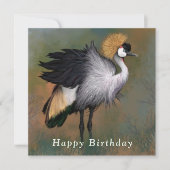グレーの冠を持つクロヌドリのカード 誕生日おめでとう (正面)