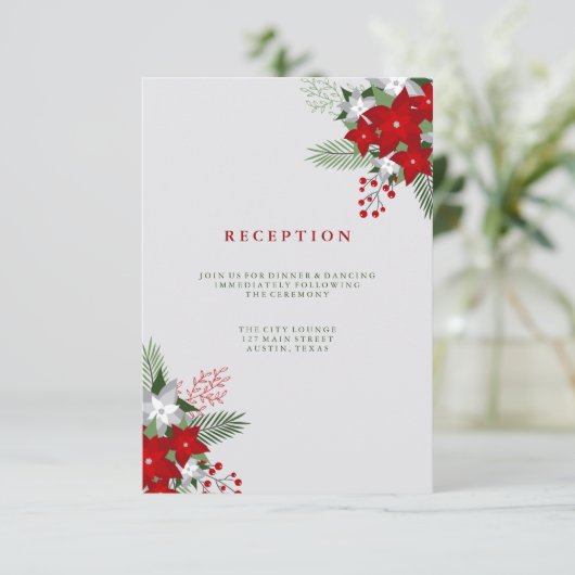 グレーの冬のホリデー メイソンジャー ウェディング レセプション エンクロージャーカード (スタンド正面)