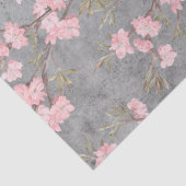 グレーの切り離し上のピンクの花と枝 薄葉紙 (詳細)