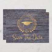 グレーの卒モダン業記録を保存する日付金ゴールドのグレードキャップ セーブザデート (正面/裏面)