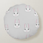 グレーの可愛い白いバンニー ラウンドクッション (裏面)