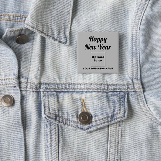グレーの四角いボタンでのビジネス新年のご挨 缶バッジ (インサイチュ)