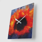 グレーの壁時計に鮮やかなオレンジ色のひまわり スクエア壁時計 (傾斜)