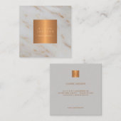 グレーの大理石メタリック カッパー ゴールド モノグラム スクエア名刺 (正面/裏面)