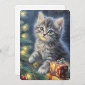グレーの子猫のクリスマス シーズンカード (正面/裏面)