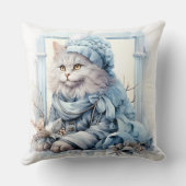 グレーの子猫の青いビクトリアン服 クッション (裏面)