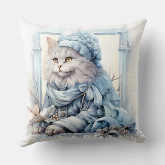 グレーの子猫の青いビクトリアン服 クッション (裏面)