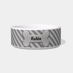 グレーの対角を持つストライプドッグボーン – DIY名 ボウル