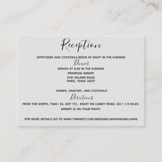 グレーの封筒の結婚式の招待状　レセプション エンクロージャーカード (正面)