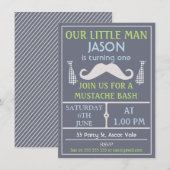 グレーの小さな紳士 ヒゲの誕生日招待状 招待状 (正面/裏面)