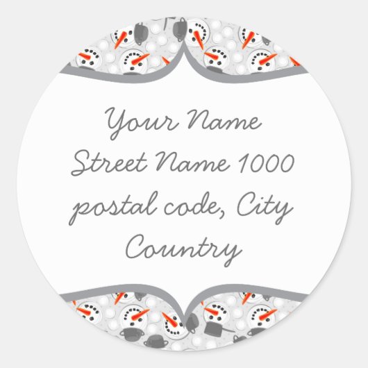 グレーの幸せな雪の住所 シール (正面)