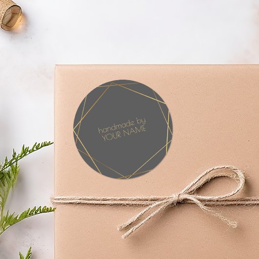 グレーの幾何学的なゴールドエフェクトで手作り ラウンドシール