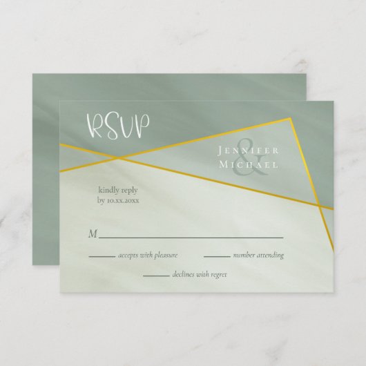 グレーの幾何学的タイポグラフィ結婚式rsvp 出欠カード (正面/裏面)
